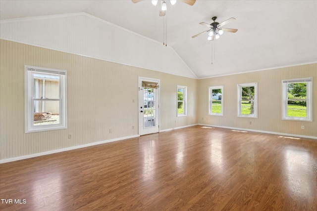 1700 Ridgeway Dr, Kingsport, TN 37664 - empty room with lofted ceiling, a ceiling fan, wood finished floors, and baseboards