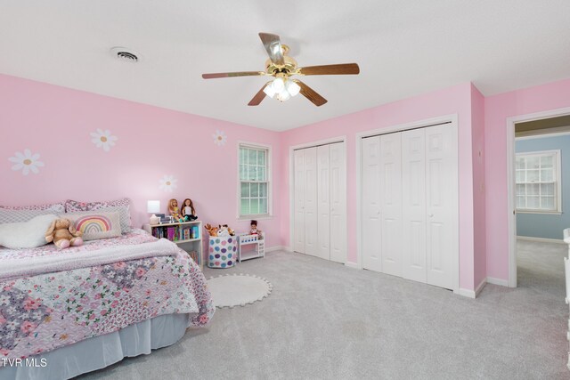 821 Regency Dr, Johnson City, TN 37604 - carpeted bedroom with two closets, baseboards, and ceiling fan