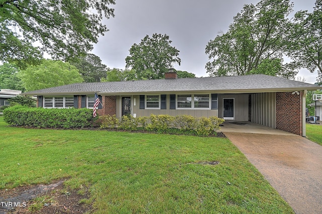 441 High Ridge Rd, Kingsport, TN 37660 - ranch-style home featuring a chimney, driveway, a front lawn, and an attached carport
