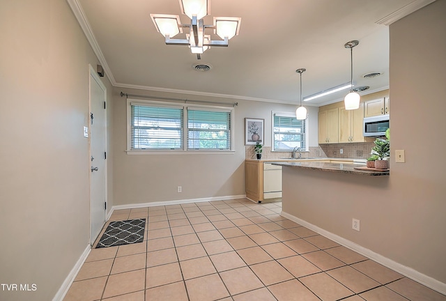 441 High Ridge Rd, Kingsport, TN 37660 - kitchen featuring white appliances, a sink, ornamental molding, backsplash, and light tile patterned flooring