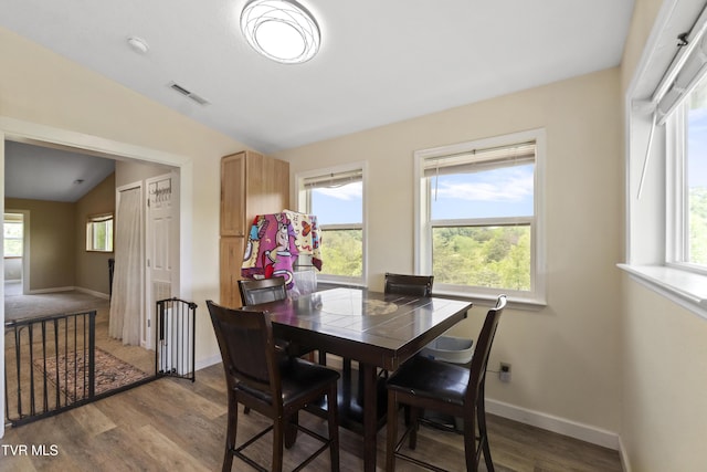 558 Oakland Dr, Bybee, TN 37713 - dining room with wood finished floors, baseboards, and vaulted ceiling