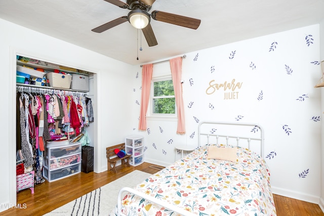 963 NE Woodlawn Ter, Abingdon, VA 24210 - bedroom with wood finished floors, baseboards, a closet, and ceiling fan