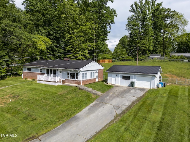 963 NE Woodlawn Ter, Abingdon, VA 24210 - ranch-style house with brick siding, a porch, an outdoor structure, and driveway