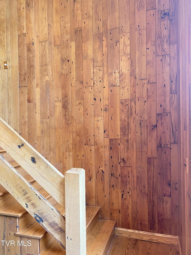 203 Oak Ln, Johnson City, TN 37604 - staircase featuring a relaxing sauna, wooden walls, and wood finished floors