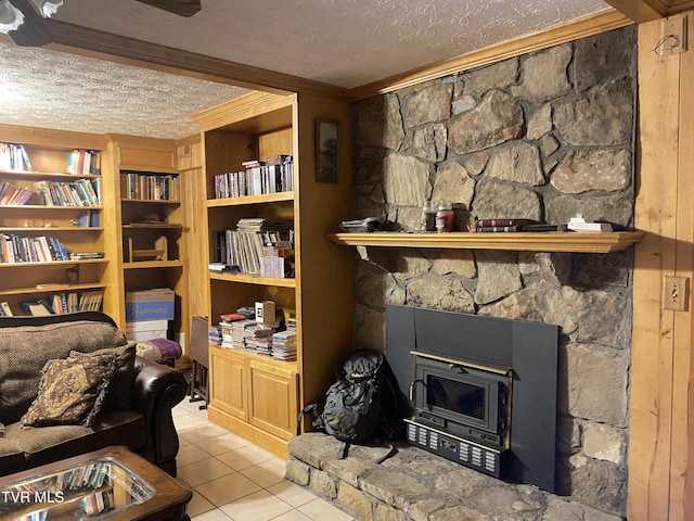 203 Oak Ln, Johnson City, TN 37604 - living room with a textured ceiling, tile patterned flooring, and ornamental molding