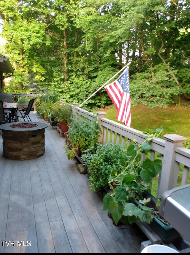 203 Oak Ln, Johnson City, TN 37604 - wooden terrace featuring an outdoor fire pit