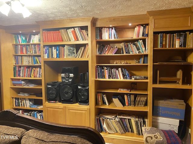 203 Oak Ln, Johnson City, TN 37604 - sitting room featuring wall of books and a textured ceiling