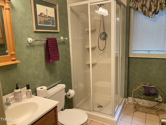 203 Oak Ln, Johnson City, TN 37604 - bathroom featuring a stall shower, tile patterned flooring, vanity, and toilet