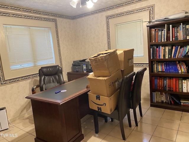 203 Oak Ln, Johnson City, TN 37604 - office featuring a textured ceiling, light tile patterned flooring, and wallpapered walls
