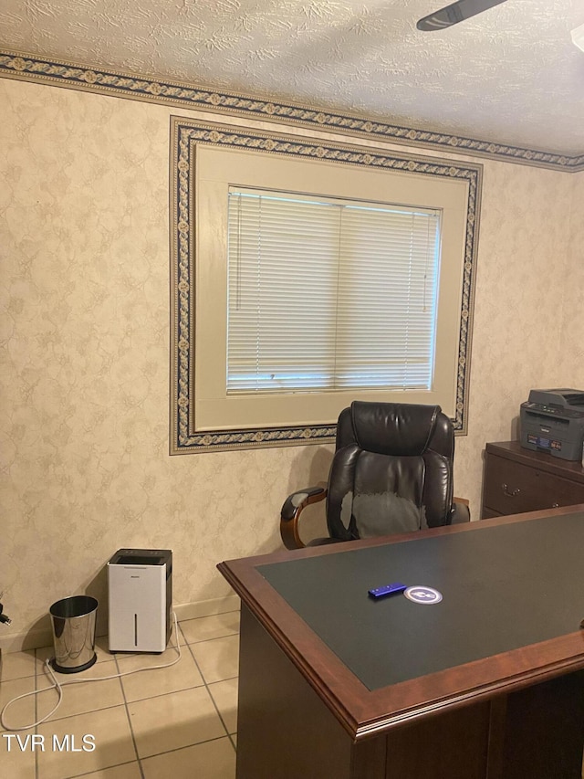 203 Oak Ln, Johnson City, TN 37604 - tiled office featuring wallpapered walls and a textured ceiling