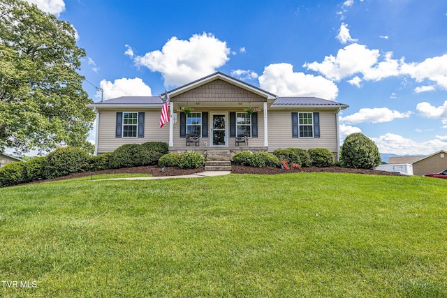 1086 Quaker Run, Telford, TN 37690 - ranch-style house with covered porch, a front lawn, and metal roof