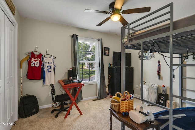 1086 Quaker Run, Telford, TN 37690 - workout room featuring carpet, ceiling fan, and baseboards