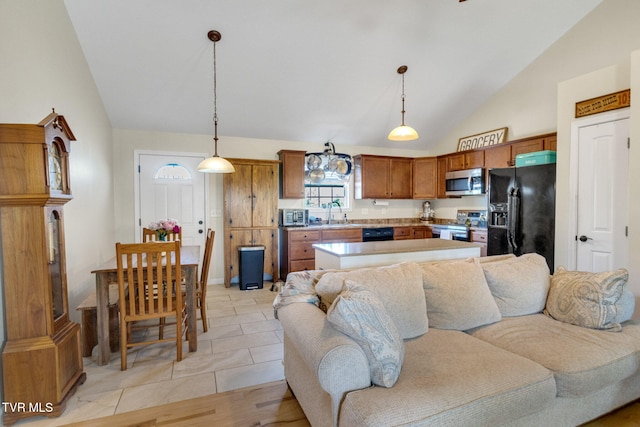 1086 Quaker Run, Telford, TN 37690 - living room with vaulted ceiling and light tile patterned flooring