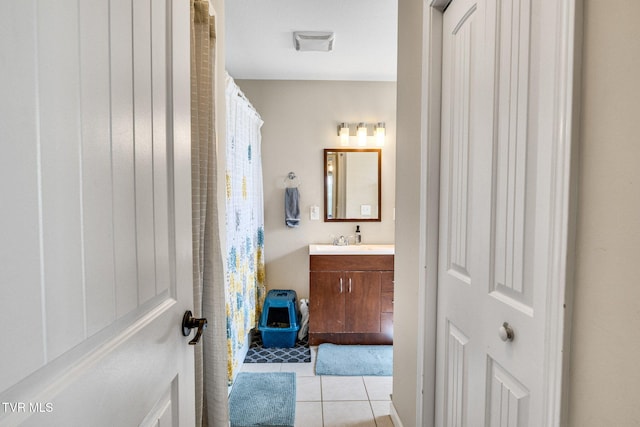 1086 Quaker Run, Telford, TN 37690 - bathroom with vanity, tile patterned floors, and a shower with curtain