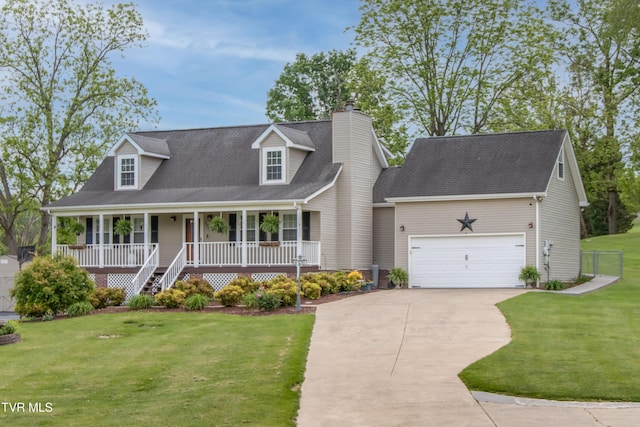 3493 Weaver Pike, Bristol, TN 37620 - cape cod house with a porch, concrete driveway, a front lawn, and a chimney