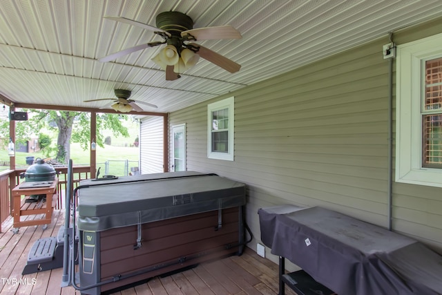 3493 Weaver Pike, Bristol, TN 37620 - deck featuring a hot tub and a ceiling fan