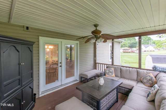3493 Weaver Pike, Bristol, TN 37620 - sunroom featuring an outdoor living space, ceiling fan, and french doors