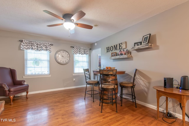 3493 Weaver Pike, Bristol, TN 37620 - dining space featuring plenty of natural light, a ceiling fan, wood finished floors, a textured ceiling, and baseboards