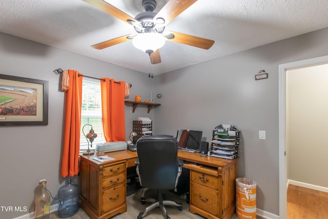 3493 Weaver Pike, Bristol, TN 37620 - office featuring ceiling fan, baseboards, a textured ceiling, and light wood-type flooring