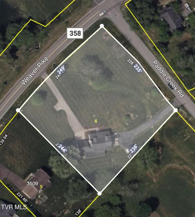 3493 Weaver Pike, Bristol, TN 37620 - aerial view of property's location with property parcel outlined