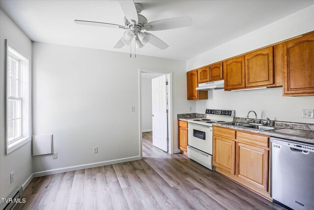 454 Cedar St, Bluff City, TN 37618 - kitchen with stainless steel dishwasher, electric stove, under cabinet range hood, and plenty of natural light