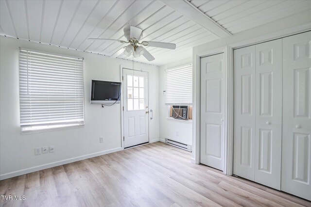 454 Cedar St, Bluff City, TN 37618 - foyer with baseboard heating, a ceiling fan, light wood finished floors, and wooden ceiling