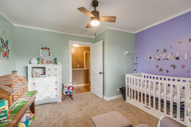 373 Mckeehan Ridge Rd, Elizabethton, TN 37643 - bedroom with ornamental molding, carpet flooring, ceiling fan, and baseboards