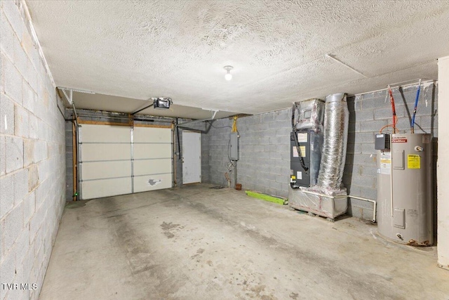 212 Amanda Ln Unit 2, Bristol, TN 37620 - garage featuring electric water heater, concrete block wall, heating unit, and a garage door opener