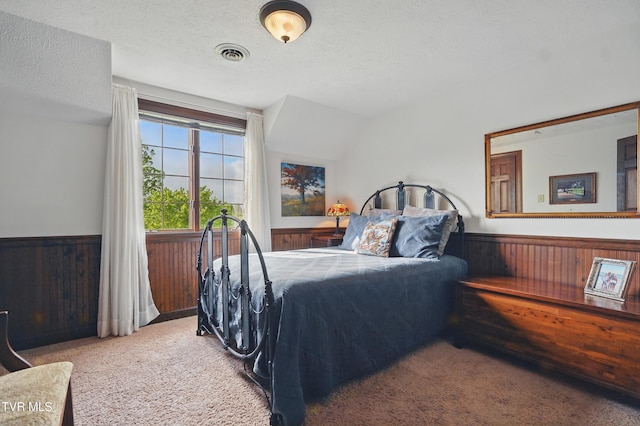 150 NW New Melrose St, Coeburn, VA 24230 - bedroom with carpet, wainscoting, wooden walls, and a textured ceiling