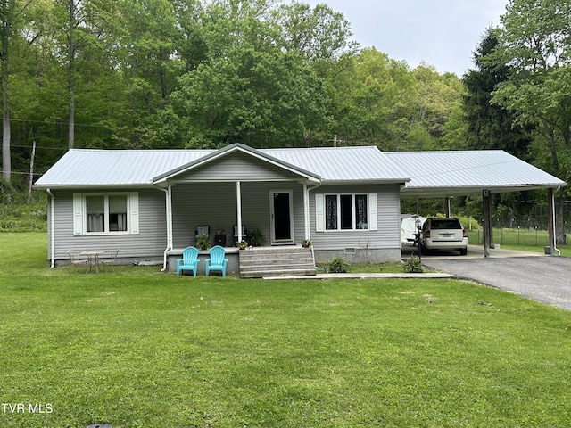 200 Glenbrook Mountain Rd, Keokee, VA 24265 - view of front facade with a front yard, metal roof, crawl space, and asphalt driveway