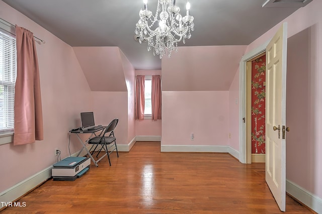15497 Porterfield Hwy, Abingdon, VA 24210 - unfurnished office featuring wood finished floors, baseboards, a chandelier, and lofted ceiling