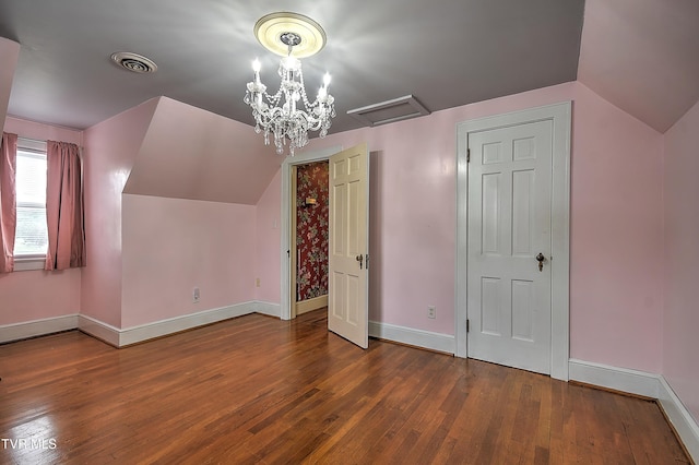 15497 Porterfield Hwy, Abingdon, VA 24210 - additional living space with vaulted ceiling, baseboards, wood-type flooring, and a chandelier