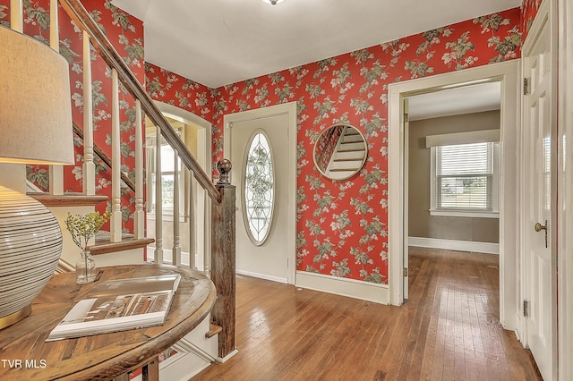 15497 Porterfield Hwy, Abingdon, VA 24210 - foyer with hardwood / wood-style floors, stairway, and wallpapered walls