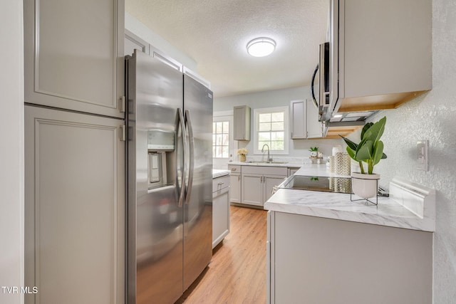 3224 Clover St, Kingsport, TN 37664 - kitchen featuring a sink, stainless steel appliances, light wood finished floors, a textured ceiling, and a textured wall