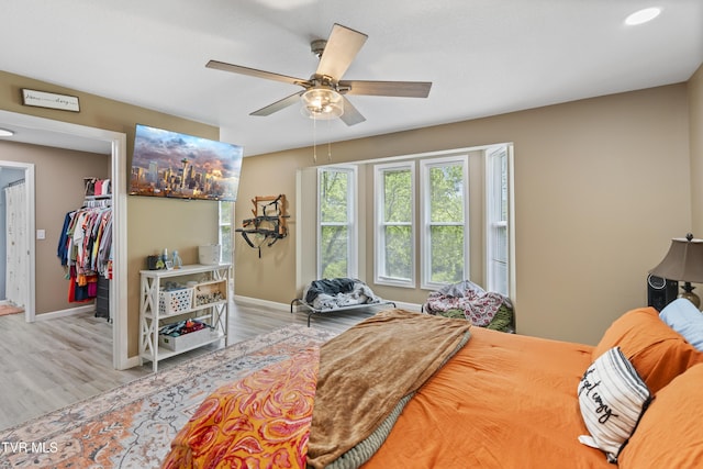 150 Big Springs Rd, Elizabethton, TN 37643 - bedroom with wood finished floors, baseboards, a walk in closet, a ceiling fan, and a closet