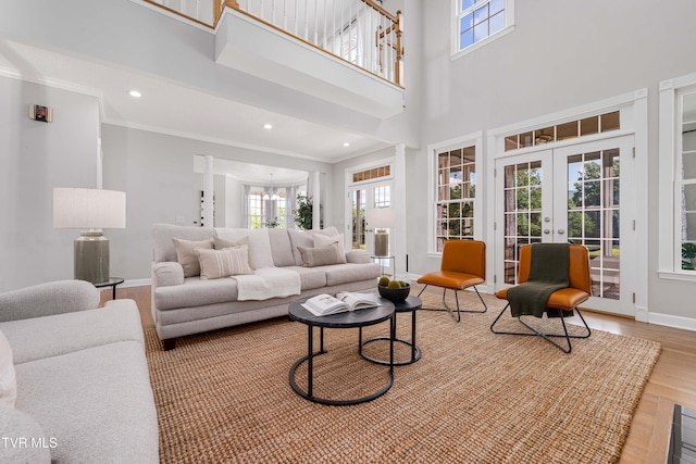 7540 Erwin Hwy, Chuckey, TN 37641 - living area featuring plenty of natural light, wood finished floors, french doors, baseboards, and a high ceiling