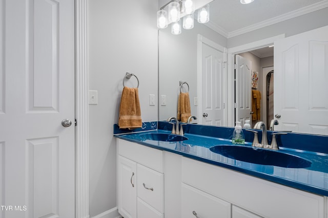 7540 Erwin Hwy, Chuckey, TN 37641 - full bathroom featuring double vanity, ornamental molding, and baseboards