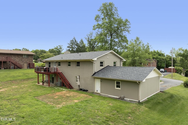 405 Castaway Dr, Kingsport, TN 37663 - rear view of house with stairway, a deck, a yard, and a shingled roof