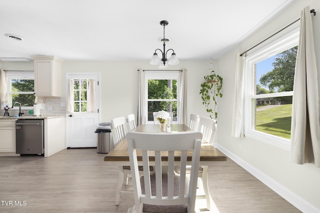 405 Castaway Dr, Kingsport, TN 37663 - dining area with light wood-style floors, a chandelier, and baseboards