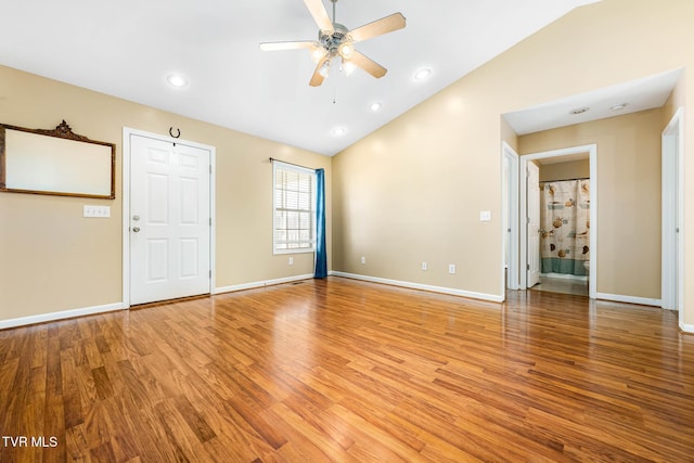 1213 American Way, Jonesborough, TN 37659 - spare room featuring vaulted ceiling, ceiling fan, light wood-style floors, baseboards, and recessed lighting