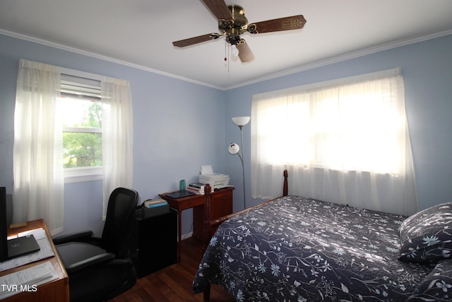 16319 Mary St, Abingdon, VA 24210 - bedroom with dark wood-style floors, crown molding, an office area, and ceiling fan