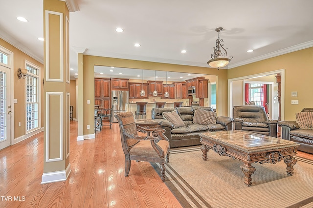 2041 King College Rd, Bristol, TN 37620 - living area featuring ornamental molding, light wood finished floors, and recessed lighting