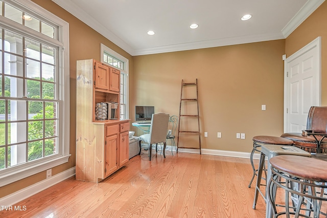 2041 King College Rd, Bristol, TN 37620 - home office featuring crown molding, light wood-type flooring, baseboards, healthy amount of natural light, and recessed lighting