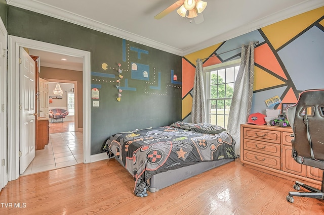 2041 King College Rd, Bristol, TN 37620 - bedroom featuring ornamental molding, wood finished floors, and ceiling fan