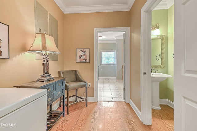 2041 King College Rd, Bristol, TN 37620 - hall with crown molding, baseboards, and light wood-style flooring