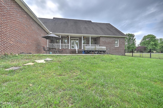2041 King College Rd, Bristol, TN 37620 - rear view of property featuring brick siding, a patio area, and ceiling fan