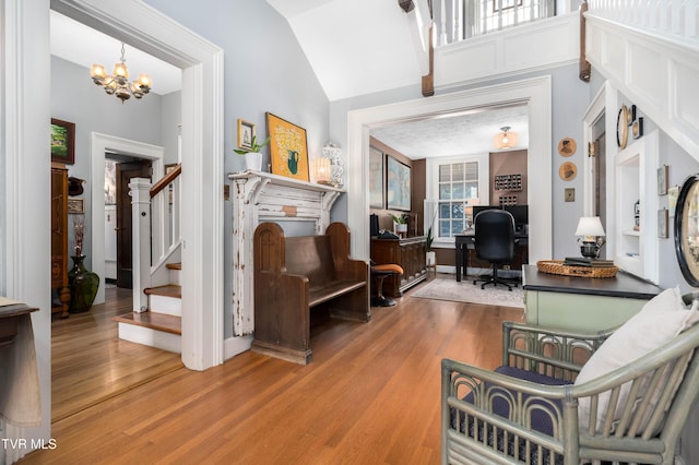 2107 Bartlett St, Johnson City, TN 37601 - entryway featuring a chandelier, wood finished floors, and lofted ceiling