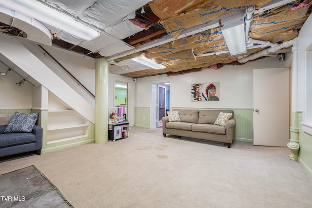 2107 Bartlett St, Johnson City, TN 37601 - unfinished basement featuring carpet and wainscoting