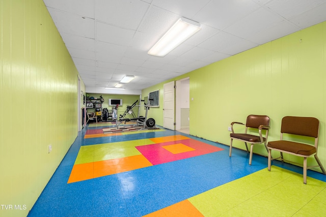 2107 Bartlett St, Johnson City, TN 37601 - workout area with tile patterned floors and a drop ceiling