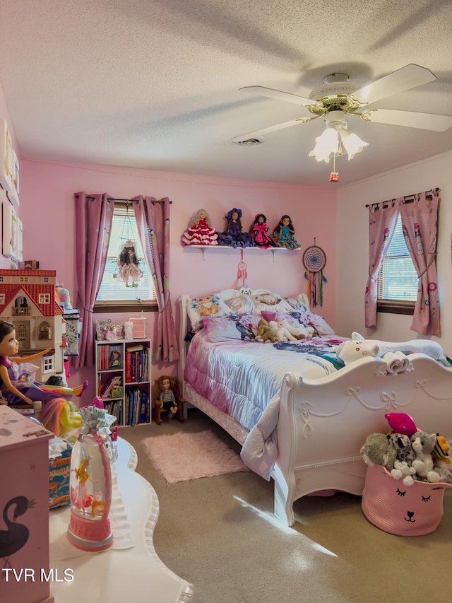 519 Foxgate Dr, Erwin, TN 37650 - carpeted bedroom featuring a textured ceiling and ceiling fan